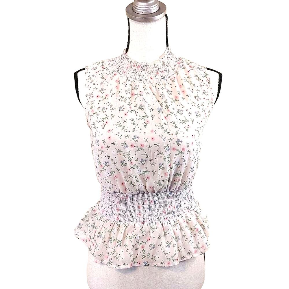 Japna Floral Peplum Size Small Sleeveless Cottage Core Kawaii Sleeveless Blouse - Picture 1 of 9
